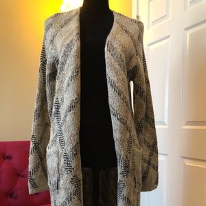 Long open front cardigan with pockets